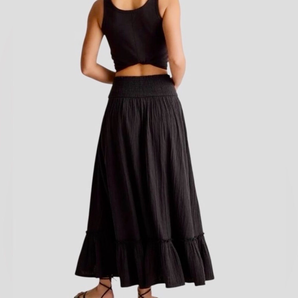 Quince Black Cotton Guaze Maxi Skirt